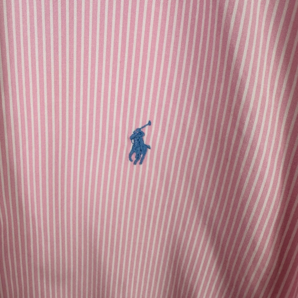 Ralph Lauren Button Up Shirt Mens 16.5 Pink White Striped Cotton Classic‎ Fit - Picture 3 of 8